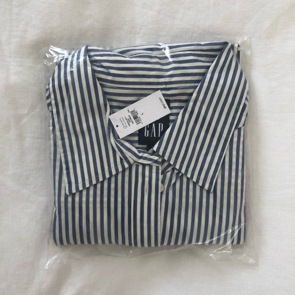 Gap Organic Cotton Poplin Big Shirt - White and Blue Stripe - Size L
